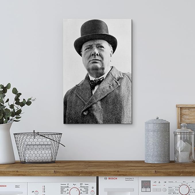 wall26 Canvas Print Wall Art Portrait Winston Churchill People Pop Culture Historical Realism Famous Closeup Colorful Multicolor Classical for Living Room, Bedroom, Office - 24"x36"
