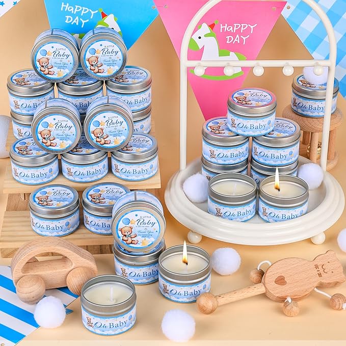 30 Pack Baby Shower Party Favors Candles Lavender Scented, Baby Shower Favors for Guests Prizes, Girl Boy Gender Reveal Party Gifts Decorations (1.2 Oz, Blue)