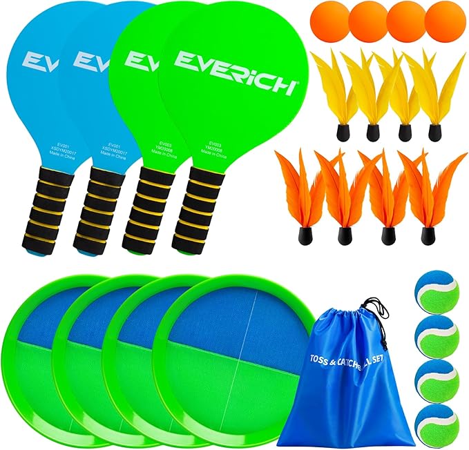 EVERICH TOY Toss and Catch Ball Set & Paddle Ball, Outdoor Games for Kids Toys, Christmas Family Games, Beach Pool Camping Yard Game Outside Toys, Gifts for Boys Girls 3 4 5 6 7 8 9 10 11 12 Years Old