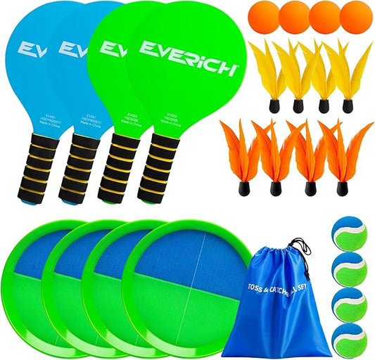 EVERICH TOY Toss and Catch Ball Set & Paddle Ball, Outdoor Games for Kids Toys, Christmas Family Games, Beach Pool Camping Yard Game Outside Toys, Gifts for Boys Girls 3 4 5 6 7 8 9 10 11 12 Years Old