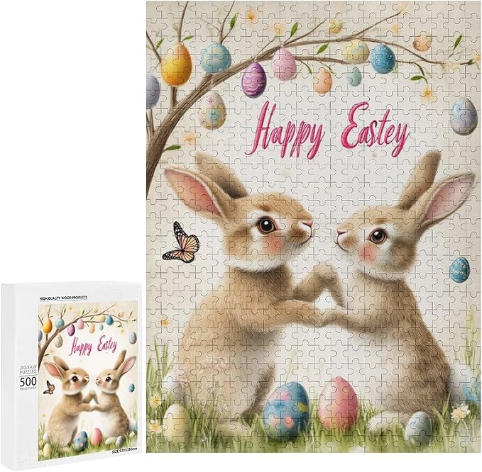 Wooden Puzzle - Easter and The Rabbit Jigsaw Puzzles，Wooden Puzzles for Adults 500 Pieces Unique Gifts for Wall Art，Challenge Puzzles，Educational Games，Family Puzzles
