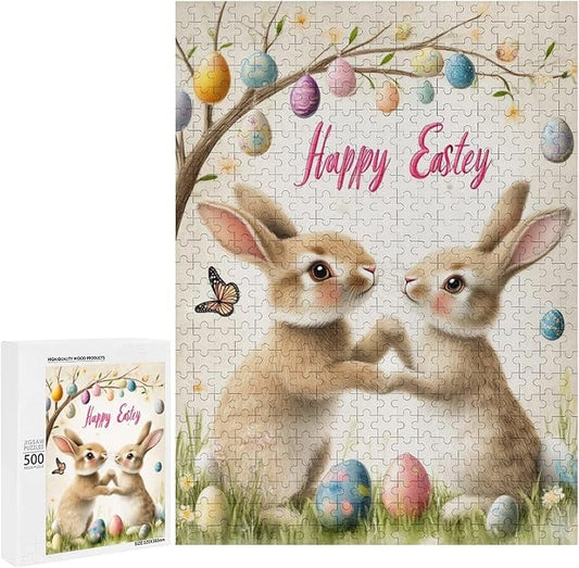 Wooden Puzzle - Easter and The Rabbit Jigsaw Puzzles，Wooden Puzzles for Adults 500 Pieces Unique Gifts for Wall Art，Challenge Puzzles，Educational Games，Family Puzzles