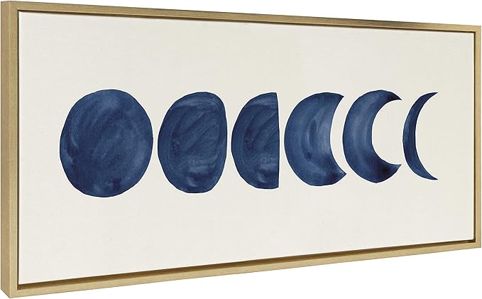 Kate and Laurel Sylvie Linear Moon Phases Framed Canvas Wall Art by Teju Reval of SnazzyHues; 18x40 Gold; Decorative Moon Art for Wall