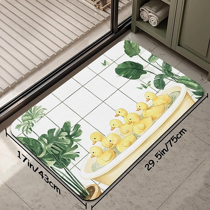 Bathroom Rug 29.5"x17",Duck Bathtub Swimming Bath Mat with Non-Slip Rubber Backing, Quick-Drying Absorbent Thin Floor Mat for Bathroom, Shower, Sink, or Kitchen