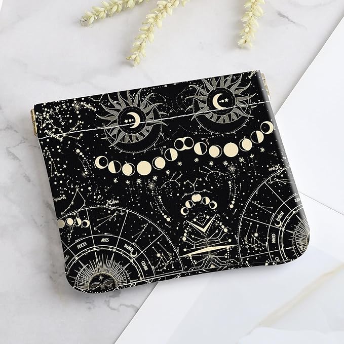 2Pcs PU Leather Small Squeeze Coin Purse Pouch Mini coin Bag Unique And Cute Wallet Cosmetic Bags Change Bag For Women Girls Men Constellation