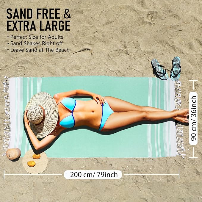 6 Pack Cotton Turkish Beach Towel Lightweight Thin Travel Vacation Essentials Oversized XL Towels Set for Pool Swim Bath Camping Cruise Accessories Absorbent Quick Dry Sand Proof Bulk clearance