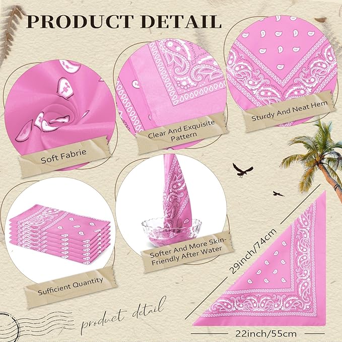Blulu 6 Pcs Neon Color Cowboy Bandanas for Men Women Assorted Paisley Pattern Handkerchiefs 22 x 22 Inch Kids Headwrap Scarfs
