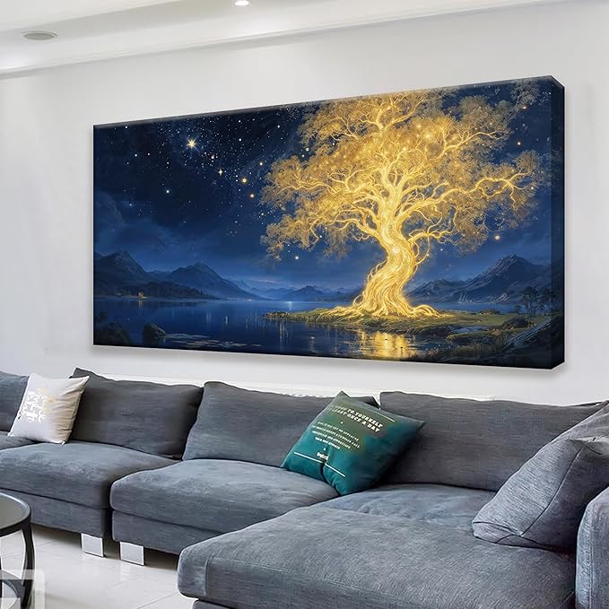 Suconvng Canvas Wall Art Decor Painting Gold Tree Plants Abstract Wall Decor Botanical Modern Wall Art Print Paintings Decorations Artwork Pictures For Bedroom Home Office Artwork 20" × 40"
