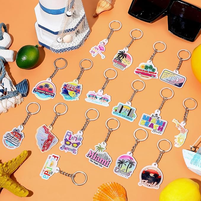 Landical 18/54Pcs Acrylic US Keychain Bulk USA City States Key Ring Florida California Chicago San Francisco Gift Souvenir