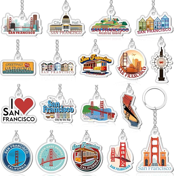 Landical 18/54Pcs Acrylic US Keychain Bulk USA City States Key Ring Florida California Chicago San Francisco Gift Souvenir