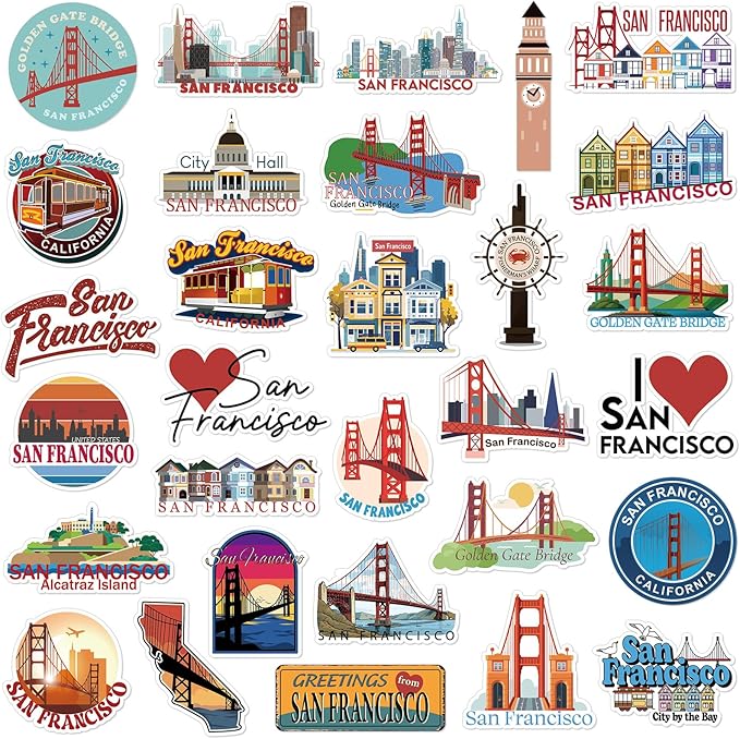 Konohan 30 Pcs San Francisco Souvenirs Gifts San Francisco Magnet for Refrigerator City Magnetic Refrigerator Stickers for Home Decoration