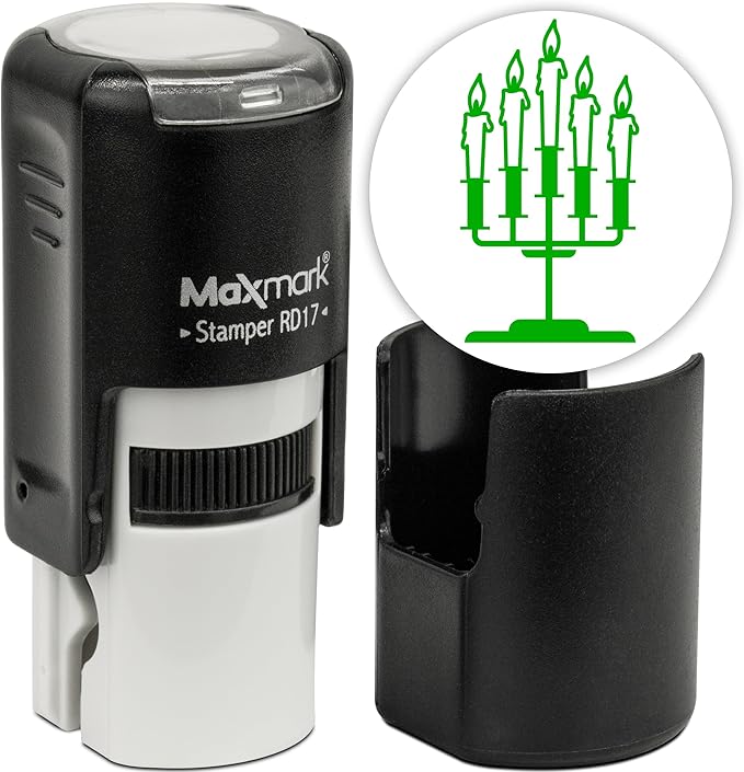 MaxMark Round Self Inking Halloween Stamp - Candle Holders - Green Ink