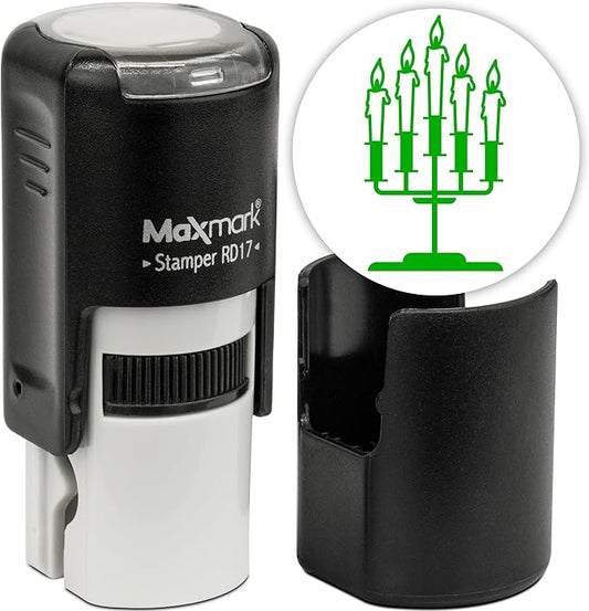 MaxMark Round Self Inking Halloween Stamp - Candle Holders - Green Ink