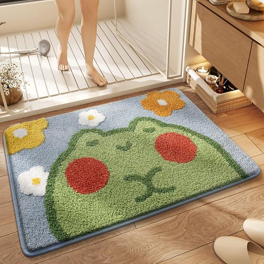 Ankah Bath Mat Cute Shower Rug, Luxury Shaggy High Absorbent and Anti Slip, Machine Washable Fit for Bathtub, Shower and Bath Room, (17.71"x 25.59", Flower Frog)