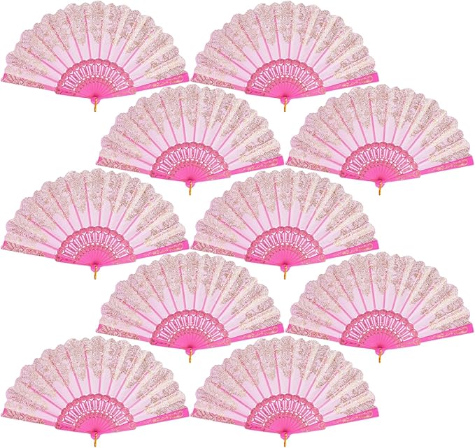 QIRMIZI 30 Pack Folding Handheld Fans,Silk Spanish Fan, Perfect for Weddings, Parties, and Dancing,Pink