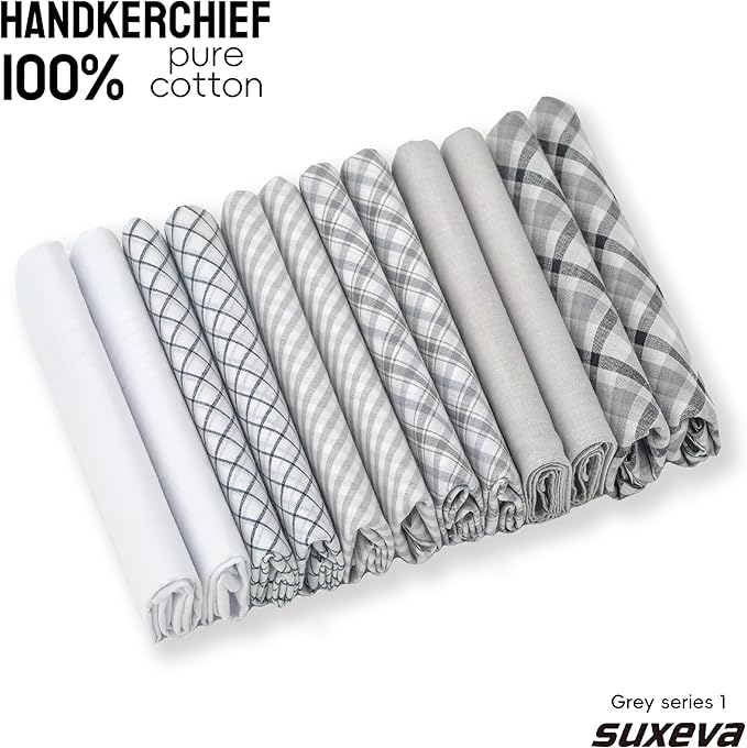 Gifts Cotton Handkerchiefs 100% Soft Cotton 12-Pack White handkerchif and Blue cotton handkerchief for Men and Women