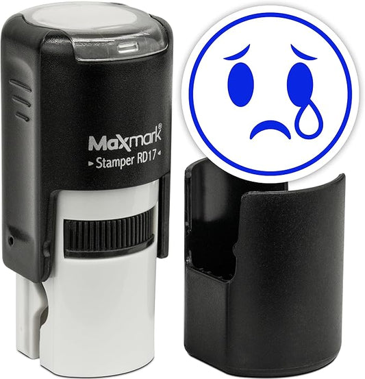 MaxMark Round Self Inking Emoji Stamp - Crying - Blue Ink