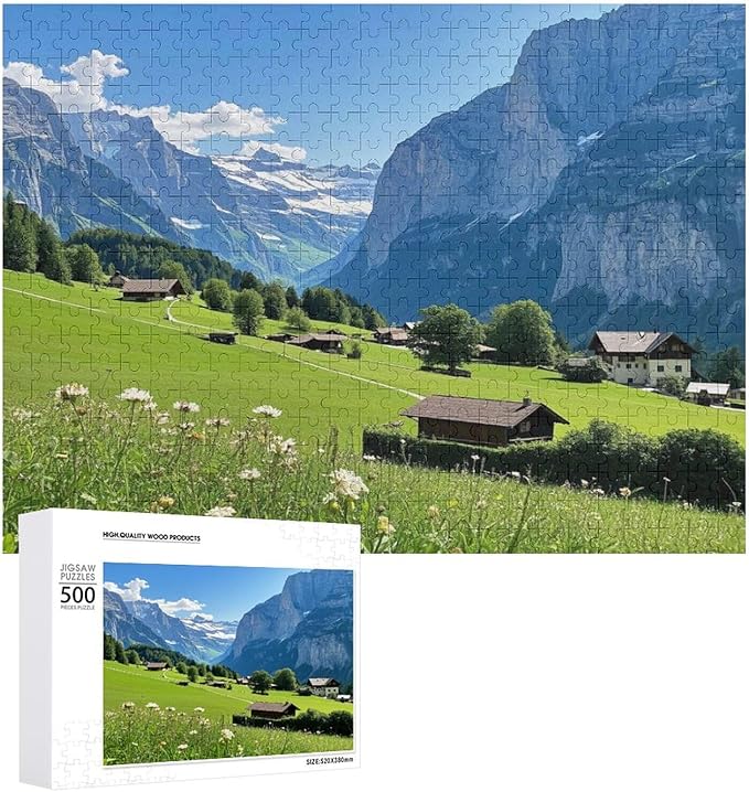 Lauterbrunnen Valley Switzerland Summer Mountain European - 500 Piece Jigsaw Puzzles for Adults，Stress Relieving Game Props Positive Thinking Puzzles Entertainment Puzzles for Adults and Teens Toy