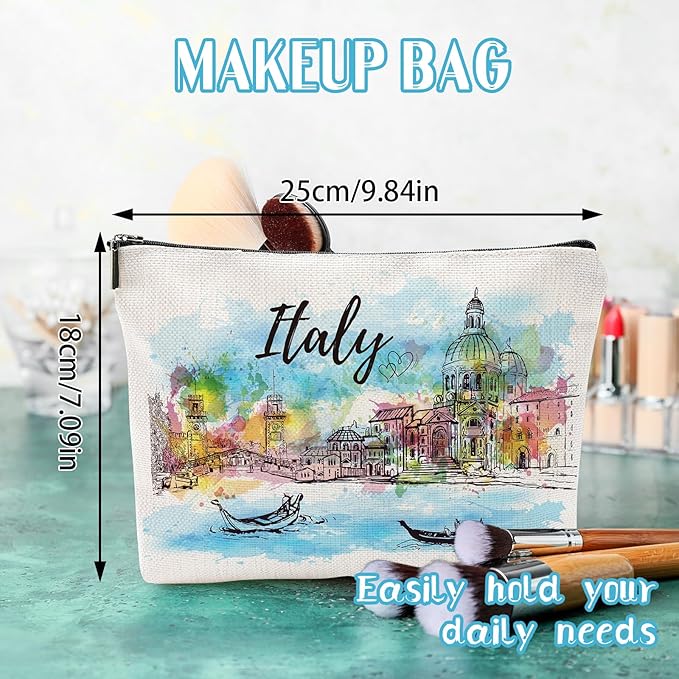 Italy Souvenirs Travel Essentials - Venice Scene Italy Gifts for Women, Italy Trip Souvenir Small Makeup Bag for Purse, Watercolor Italian Themed Birthday Christmas Gifts for Friends Family
