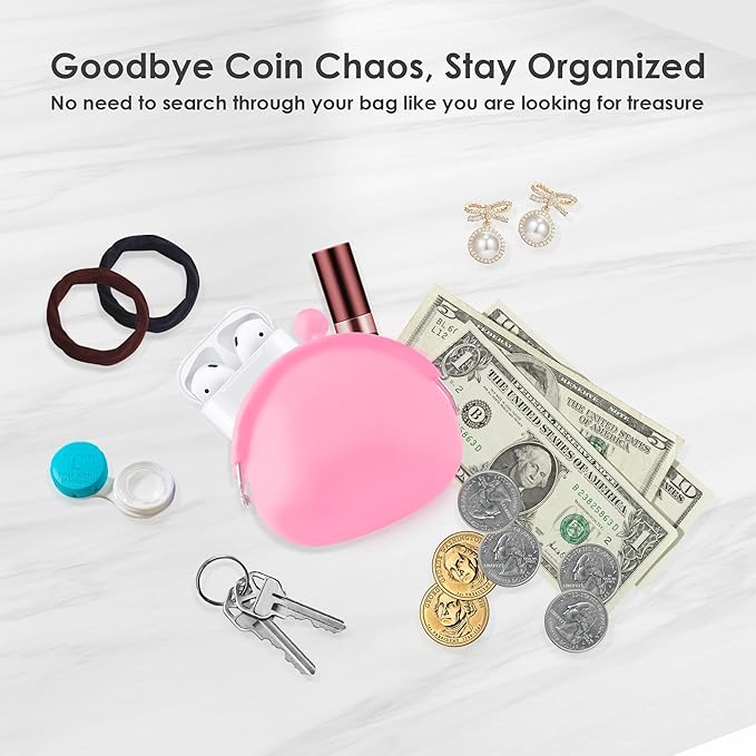 Coin Purse for Women – Silicone Small Coin Pouch with Kiss Lock for Coins, Keys, Lipstick, and Earphones – Mini Cute Change Purse, Coin Purse & Pouch for Daily Life, Cars, Travel, Party (Pink)