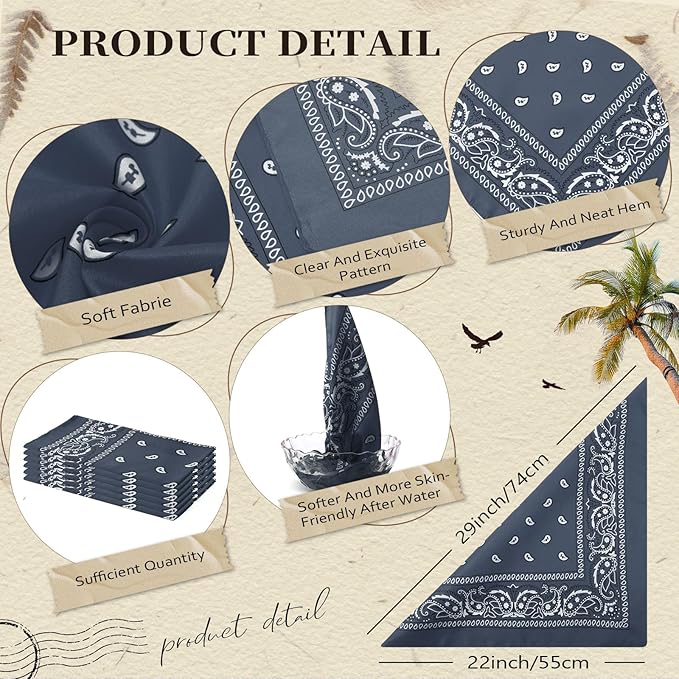 Blulu 6 Pcs Neon Color Cowboy Bandanas for Men Women Assorted Paisley Pattern Handkerchiefs 22 x 22 Inch Kids Headwrap Scarfs
