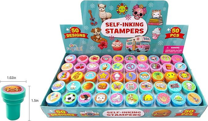 TINYMILLS 50 PCS Assorted Kawaii Cute Self-Inking Stamps, Written to Rank aggressively for Kawaii, Cute Stamps, Party Favors, Carnival prizes, and Classroom Rewards.