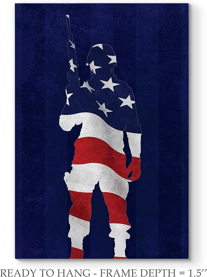 Renditions Gallery Canvas Military Wall Art Home Paintings & Prints Artwork American Victorious Soldier Modern Glam Patriotic Canvas Decorations for Bedroom Office Kitchen - 16"x20" LT25