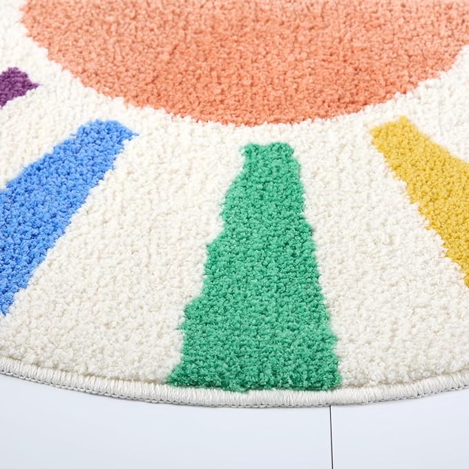 TOWN & COUNTRY PLAY Hello Sunshine Rainbow Sun Half Circle Shaped Bath Mat, Absorbent Tufted Floor Mat, Non-Slip Backing, Machine Washable, Multicolor, 32.7"x16.5"