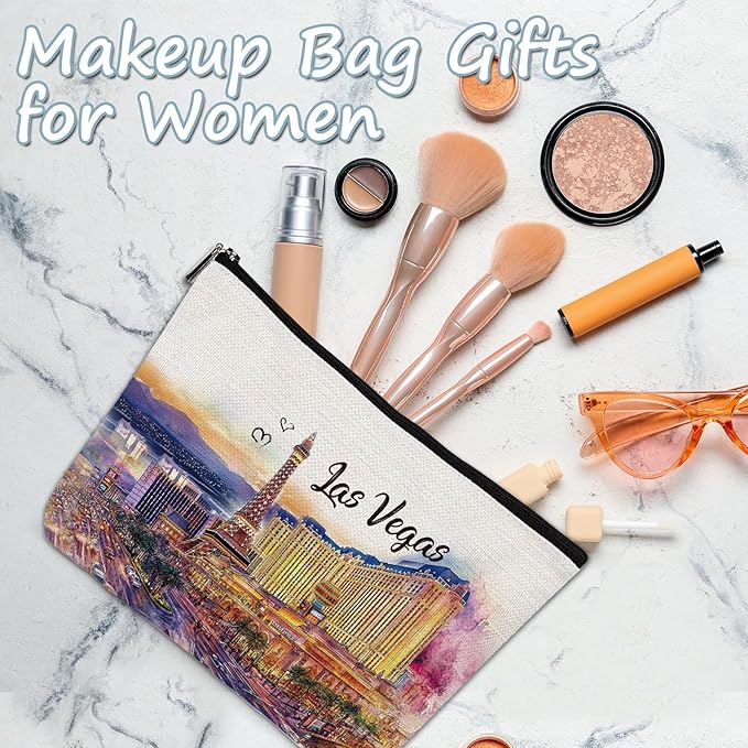 Las Vegas Souvenir Gift - Watercolor City Travel Makeup Bag, Las Vegas Travel Lovers Cosmetic Bags, Las Vegas Vacation Trip Gifts for Women Girls Sister Birthday Christmas Gift