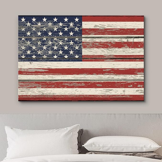 wall26 Canvas Print Wall Art United States Flag on Vintage Retro Wood Panels Pop Culture Cultural Digital Art Modern Art Traditional Colorful for Living Room, Bedroom, Office - 12"x18"