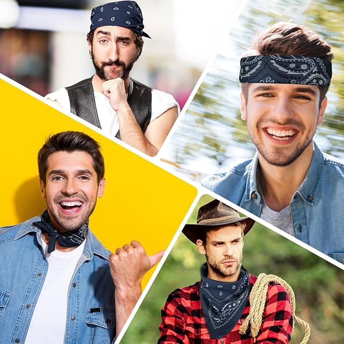 PLULON 30 Pack Bandanas for Men Women, Polyester Novelty Paisley Pattern Bandana Headbands Wristband Neckerchief Cowboy