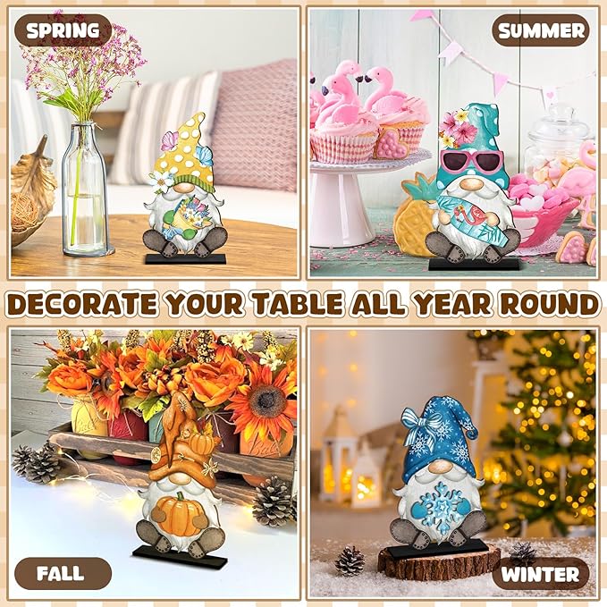 Blulu 34 Pcs Christmas Interchangeable Wooden Gnome Decor DIY Holiday Christmas Seasonal Tiered Tray Decoration Gnomes with Magnet Pieces Welcome Sign for Xmas Holiday Decorations (Retro Watercolor)