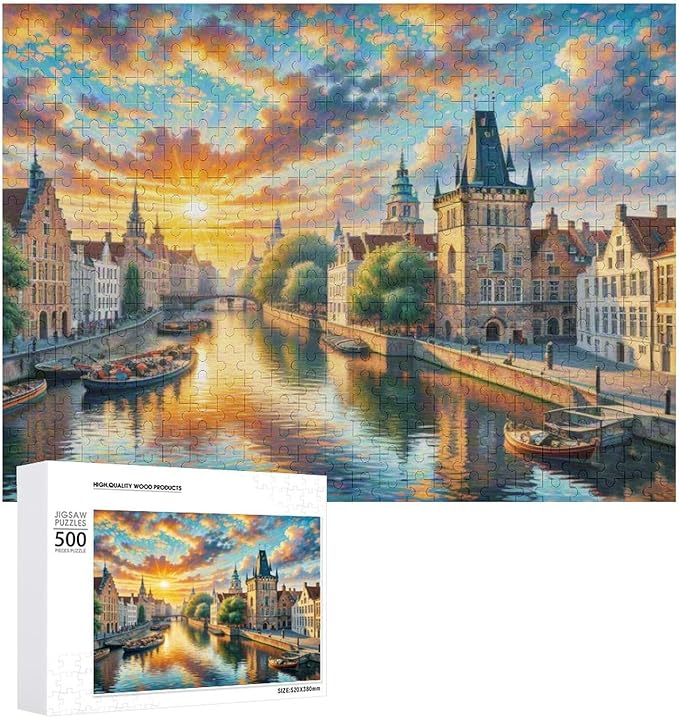 Paintings Christmas City of Bruges Belgium - 500 Piece Jigsaw Puzzles for Adults，Stress Relieving Game Props Positive Thinking Puzzles Party Entertainment Puzzles for Adults and Teens Toy