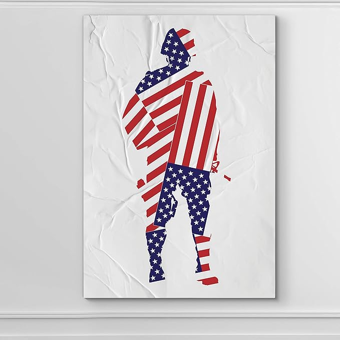 Renditions Gallery Nature Wall Art Home Paintings & Prints Flag Draped Veteran Crinkle Glam American Heroes Military Modern Decorations for Bedroom Office Kitchen Artwork - 16"x20" LT25