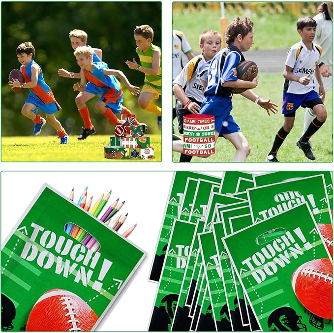 Football Party Favors 244 Pcs Football Birthday Party Decorations With Goodie Bags Wristbands Stickers Keychains Stamps Slap Bracelets Badges for Football Party Supplies (Football)