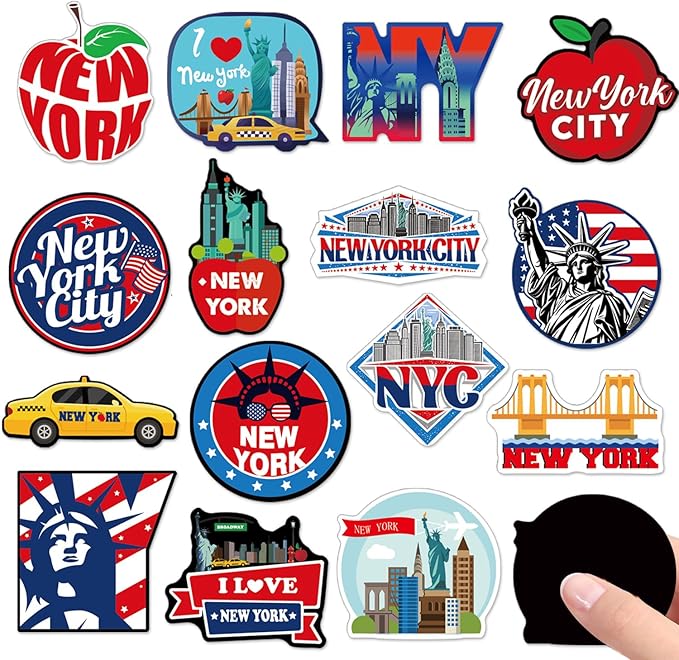 New York Refrigerator Magnet - 16Pcs New York Souvenirs Gift NYC Fridge Magnets City Travel USA Flag Fridge Magnetic Stickers for Home Office Kitchen Locker Car Traveler Tourist Gifts