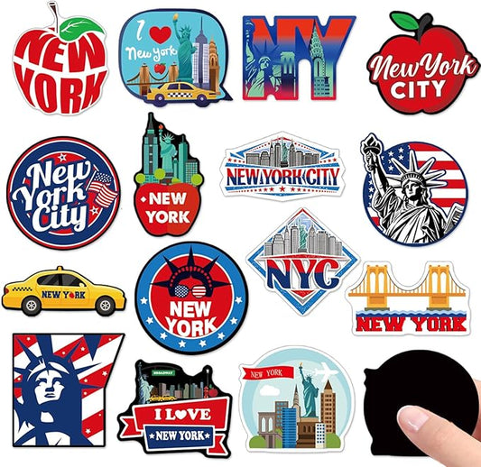 New York Refrigerator Magnet - 16Pcs New York Souvenirs Gift NYC Fridge Magnets City Travel USA Flag Fridge Magnetic Stickers for Home Office Kitchen Locker Car Traveler Tourist Gifts