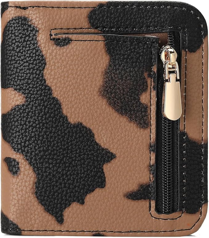 SENDEFN Slim Wallet for Women Bifold Small Leather Zipper Pocket Wallet, RFID Blocking Card Holder with ID Window