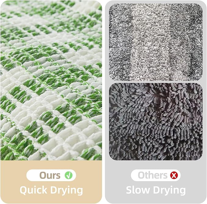 Waffle Runner Rug Bathroom, Long Boho Bathroom Rugs Non Slip Washable Absorbent Checkered Bathroom Mat Quick Dry Cute Bath Mat, 72"x24" Green and White