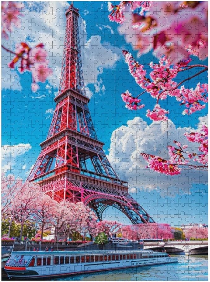 Wooden Puzzle - Eiffel Tower by The River Jigsaw Puzzles，Wooden Puzzles for Adults 500 Pieces Unique Gifts for Wall Art，Challenge Puzzles，Educational Games，Family Puzzles