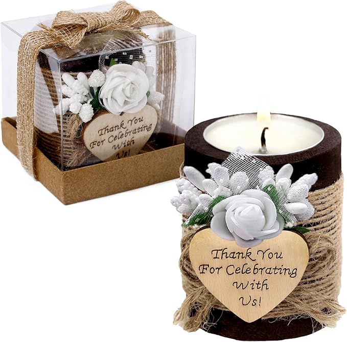 Ju's Favors 10 Piece Set of Wooden Tealight Candle Holders, Wedding Candle Favors, Baby Shower Favors, Guest Return Favors, Bridal Shower Favors for Guests.(Dark Brown+Rose)