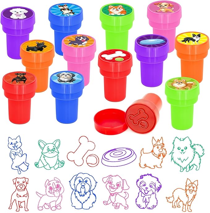 Cinrobiye 24 Pcs Dog Stampers for Kids,Puppy Party Birthday Favors, Pet Party Goodie Bag Fillers, Classroom Rewards, Carnival Prizes, Pinata Stuffers for Animal Favors Gifts
