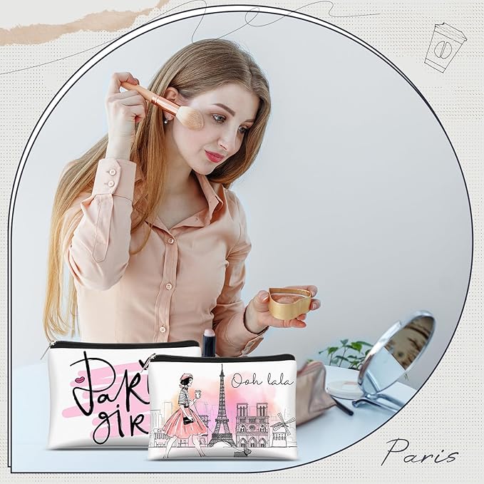 Reginary 12 Pcs City Souvenir Gifts Texas State Gifts Chicago City Souvenirs California Makeup Bag Paris San Francisco Alaska Zippered Cosmetic Bag for Women Traveler Souvenirs(Paris)