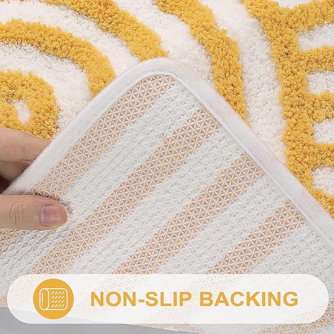 Uphome Bathroom Runner Rug, Yellow and White Sun Long Bath Mat, Non Slip Water Absorbent Bath Rug, Modern Minimalism Aesthetic Machine Washable Bathroom Floor Mat for Bathtub Sink Laundry, 20x59 inch