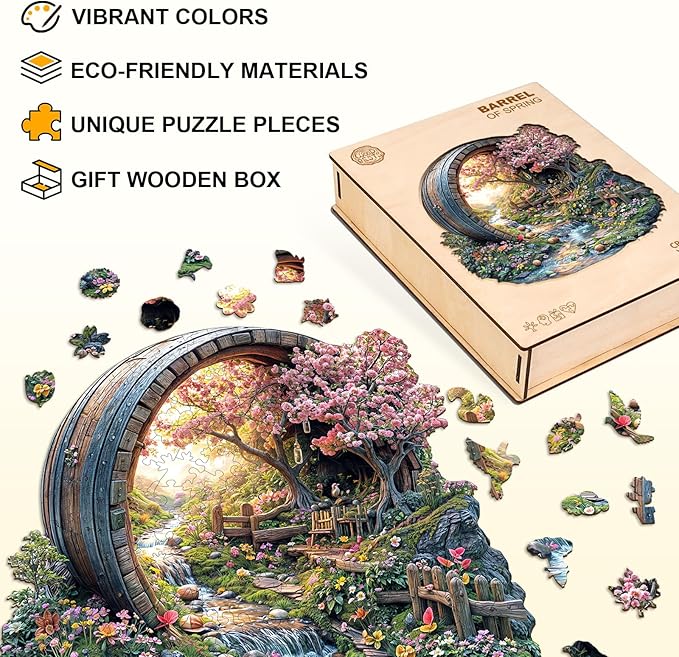 Wooden Puzzles for Adults, Spring Flower Wooden Jigsaw Puzzle for Adults, 465 PCS Unique Shape Wood Puzzles Adult, Birthday Party Gifts for Friends & Family Leisure Time Game Home Decor (XL-17.3*17in)