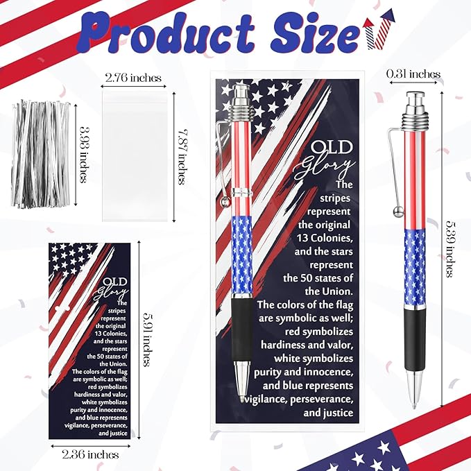 100 Sets American Flag Ballpoint Pens Bulk USA Patriotic Themed Black Ink Retractable Pen Stars Stripes Bookmarks Stationery Easter Party Gifts for Home Office Army Veterans Souvenirs