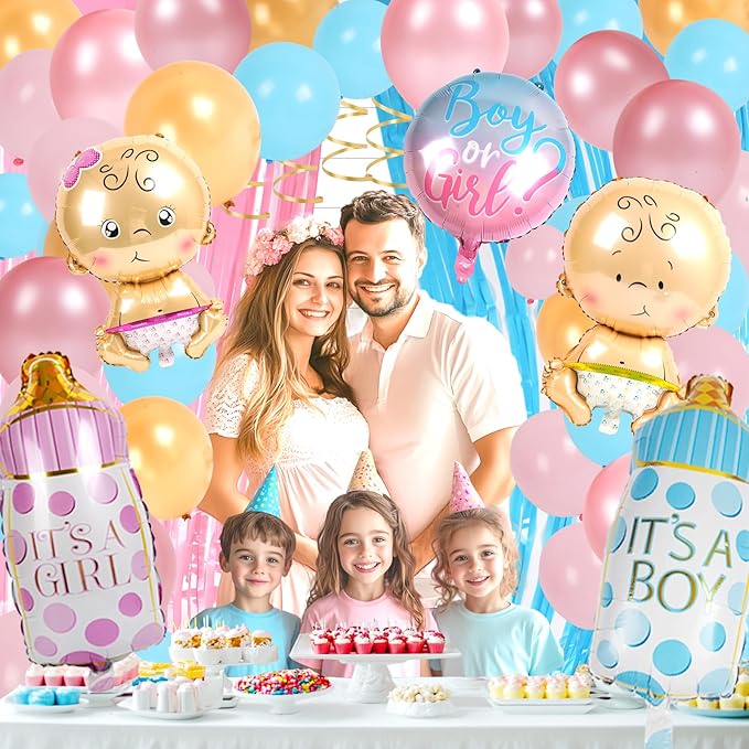 Baby Gender Reveal Balloons Party Decorations Supplies, Baby Shower Balloons Party Decorations, Pink, Blue, Yellow Latex Balloons, Shaped Balloons, Cupcake toppers, Foil curtains. Boy or Girl party