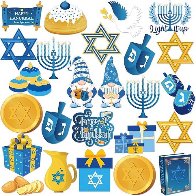 Konohan 25 Pcs Hanukkah Refrigerator Magnets Chanukah Fridge Magnet Stickers Jewish Menorah Magnet Holiday Magnetic Decoration for Home Car Decor Hanukkah Party Decor Supplies