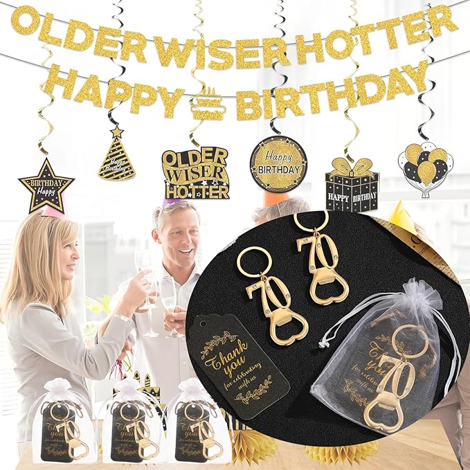 24 pcs 70th Gold Keychain Bottle Opener Birthday Party Favors for Guests,70th Beer Bottle Opener Favors Bulk for Birthday Anniversary Souvenirs Party Decor Supplies (Gold 70th)
