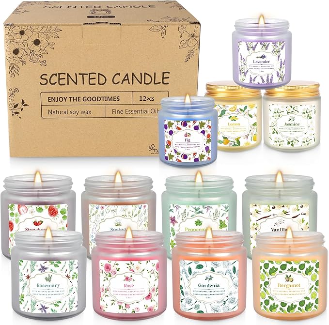 12 Pack Scented Candles with Added Natural Essential Oils, 3.05oz, Suitable for Various Festivals, Parties, Yoga, and Home Scene